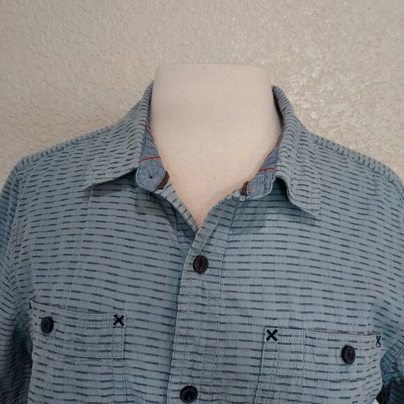 Toad & Co Blue Striped Button Down Short Sleeve Size M - Picture 3 of 11